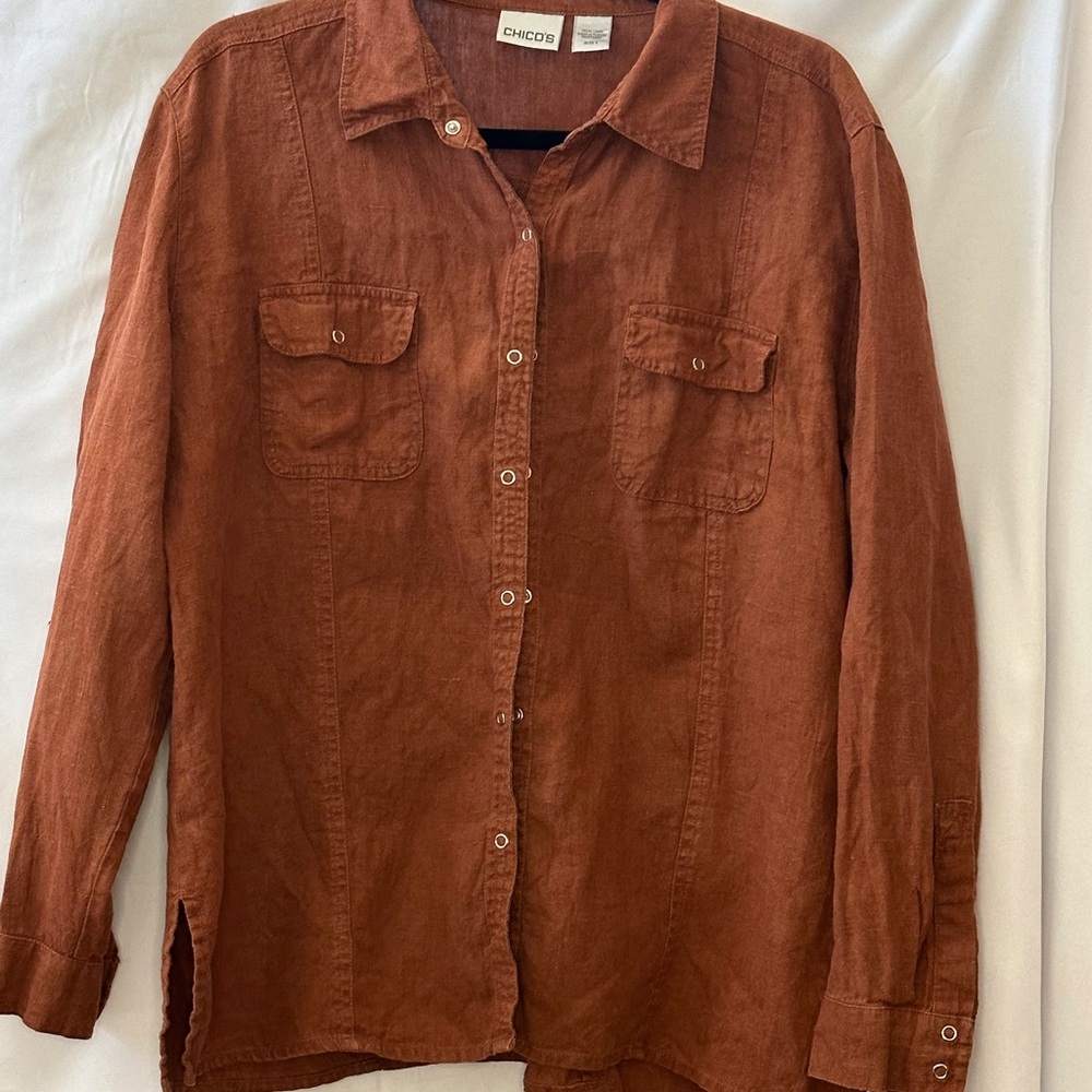 Chico’s 100% linen button down shirt.